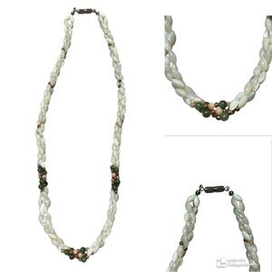 Vintage freshwater rice pearl, jade, and coral bead necklace